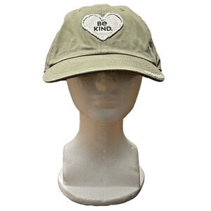 Life Is Good Chill Cap Be Kind Tattered Heart Patch Strap Back Hat Khaki Green